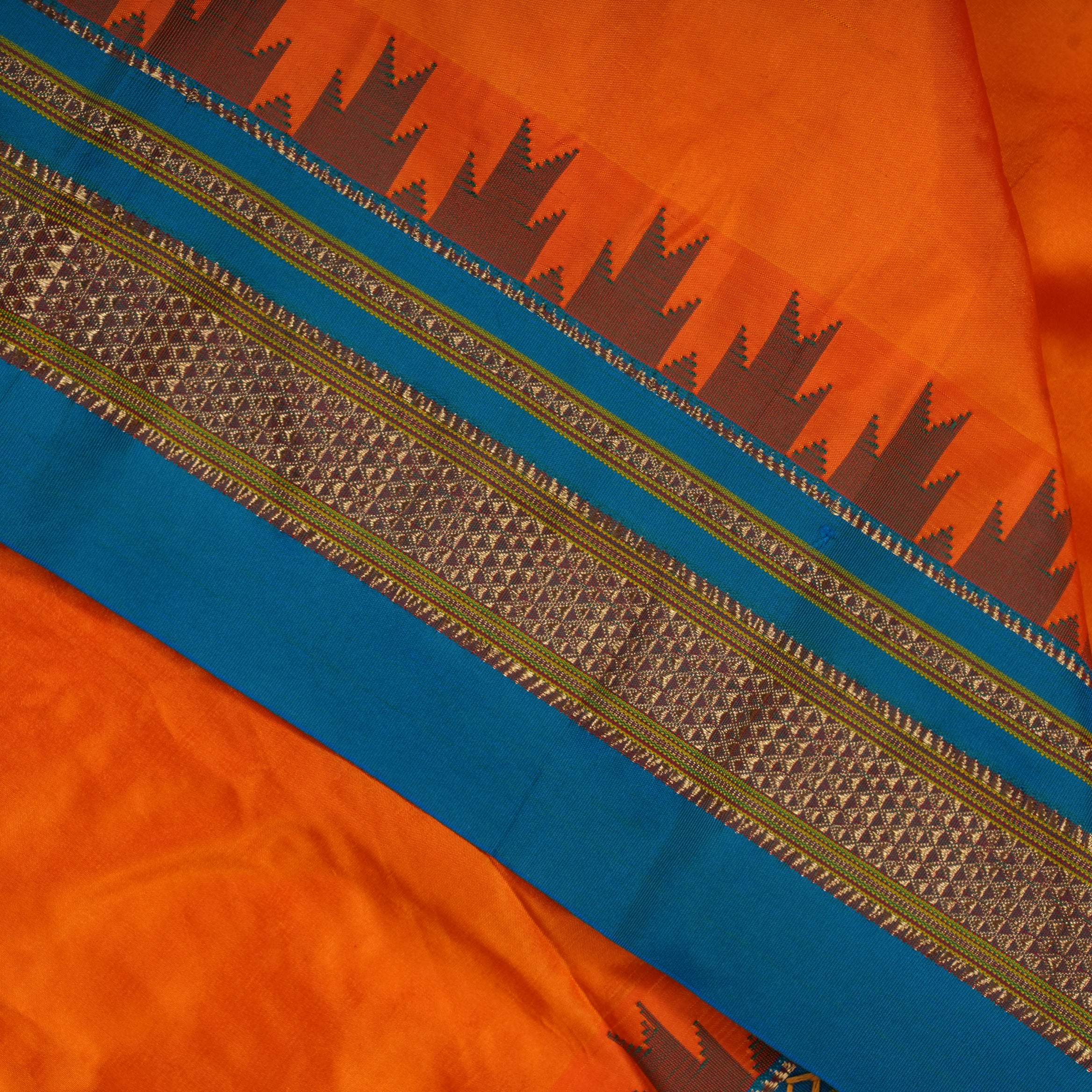 Ilkal Silk Lambani Saree | Bright Orange Hand Embroidered Mirror Work Saree