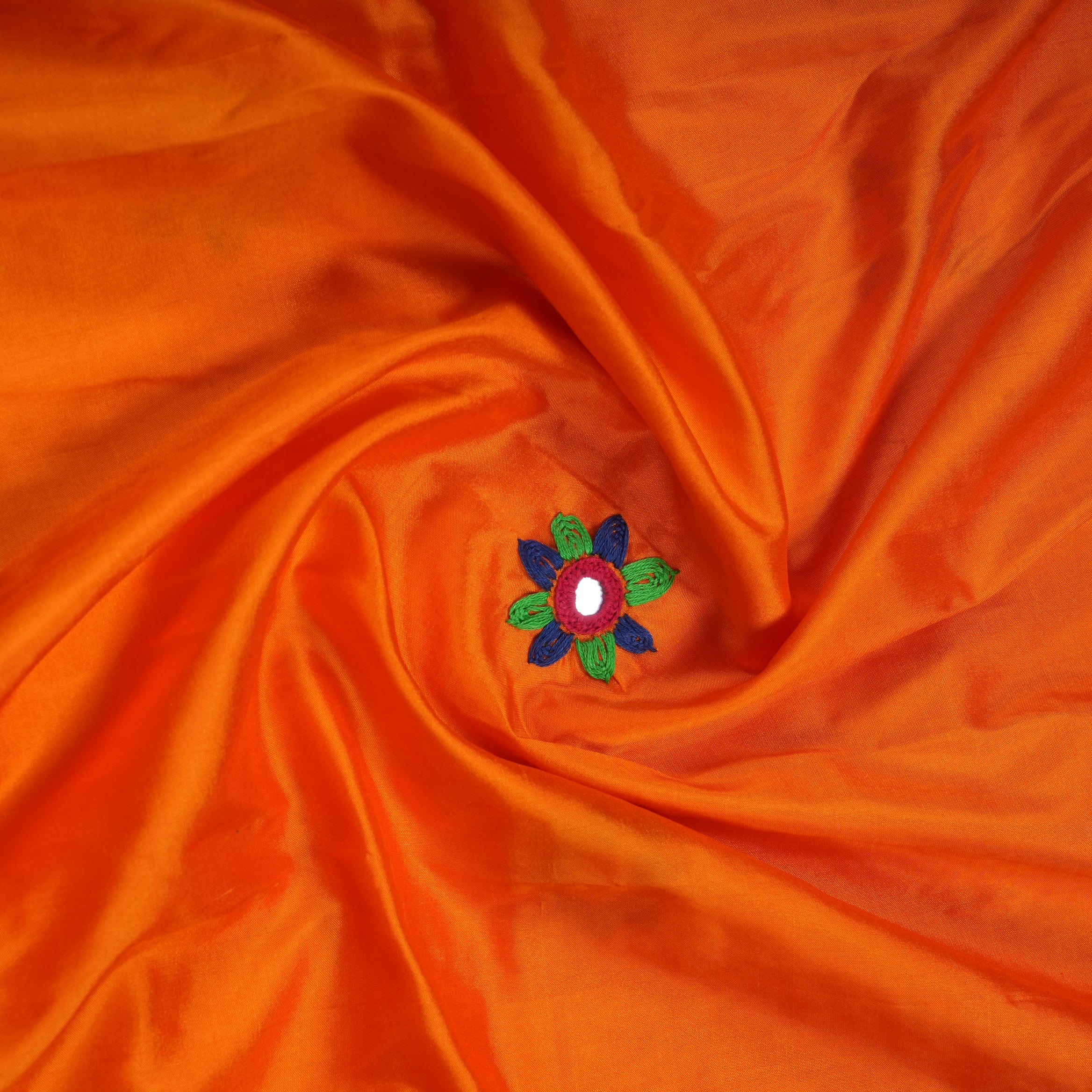 Ilkal Silk Lambani Saree | Bright Orange Hand Embroidered Mirror Work Saree