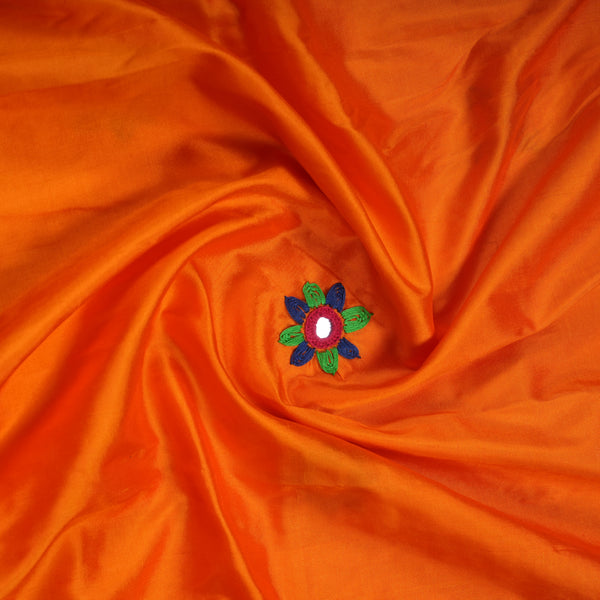 Ilkal Silk Lambani Saree | Bright Orange Hand Embroidered Mirror Work Saree