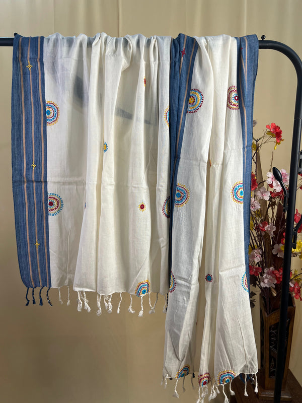 Off-White with Multicolor Circular Buttas Lambani Handloom Cotton Stole