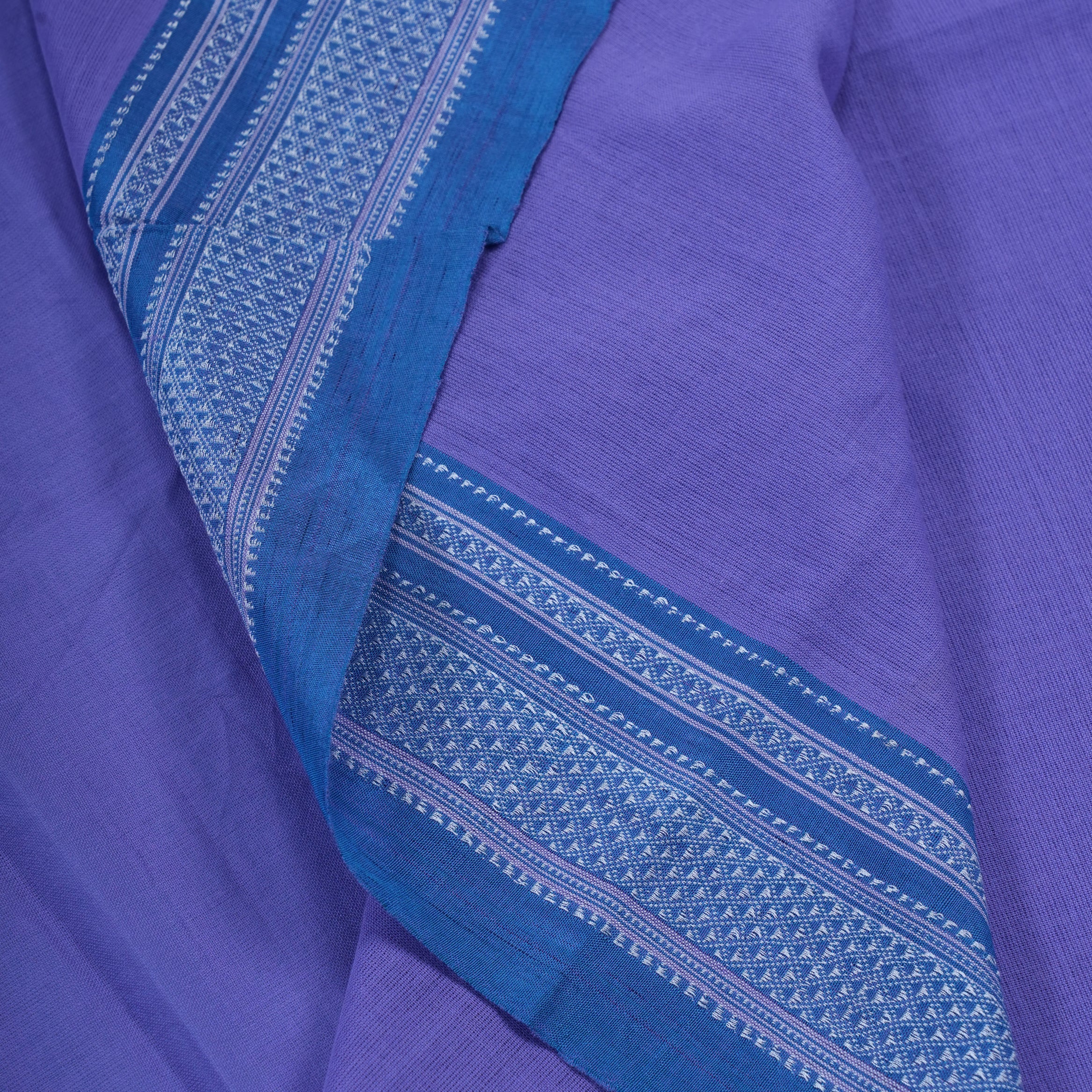 Lavender & Blue Handblock Printed Ilkal Handloom Saree