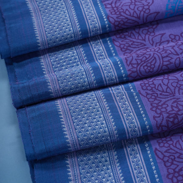 Lavender & Blue Handblock Printed Ilkal Handloom Saree