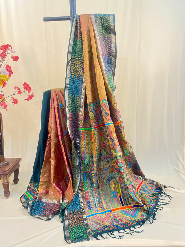 Lambani Silk Saree | Multicolor Handcrafted Embroidered Molkalmuru Saree