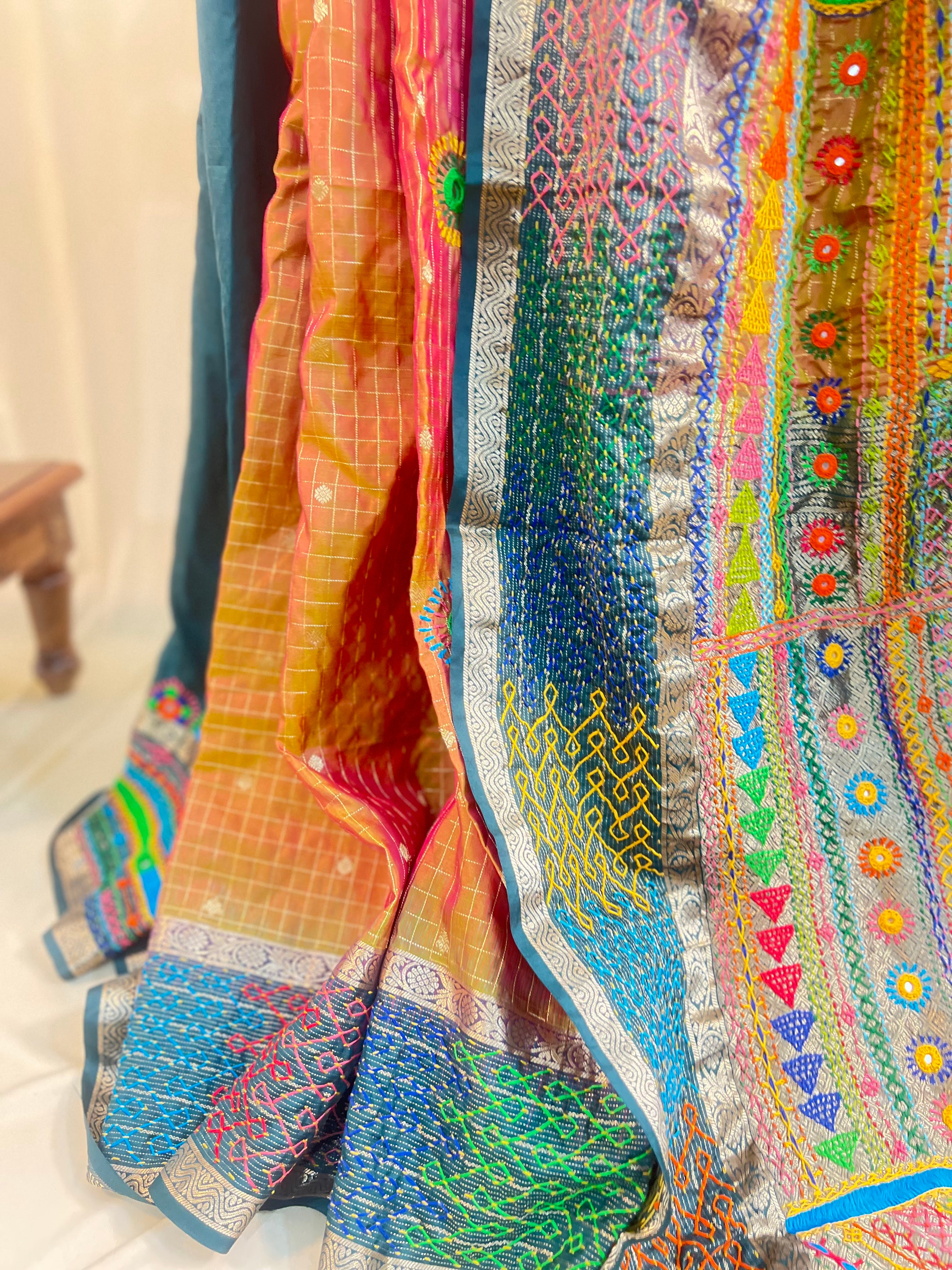 Lambani Silk Saree | Multicolor Handcrafted Embroidered Molkalmuru Saree