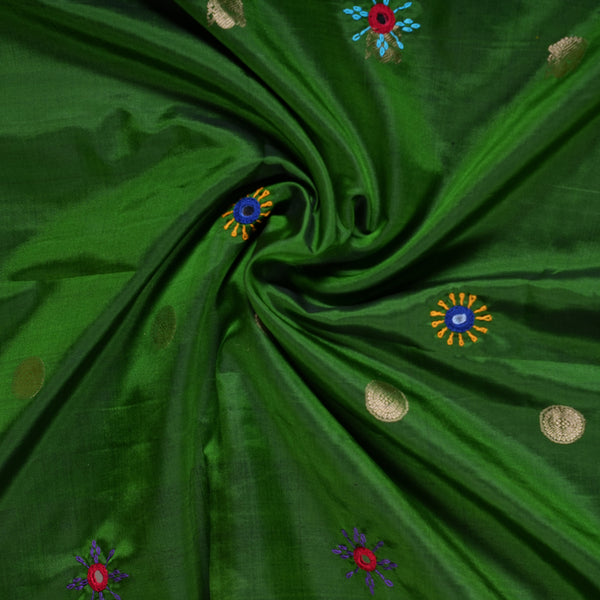 Molkalmuru Lambani Silk Saree | Mustard Yellow & Green Hand Embroidered Mirror Work Saree