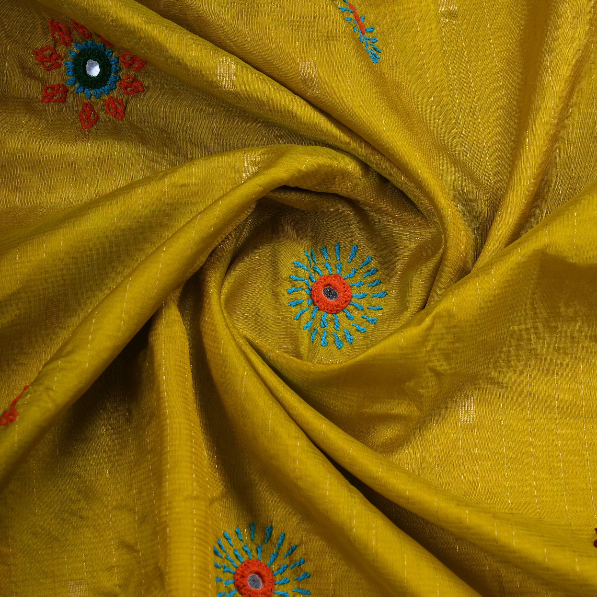 Molkalmuru Lambani Silk Saree | Mustard Yellow & Purple Hand Embroidered Mirror Work Saree