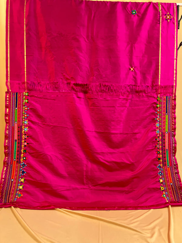 Lambani Silk Saree | Rani Pink Handcrafted Embroidered Molkalmuru Saree