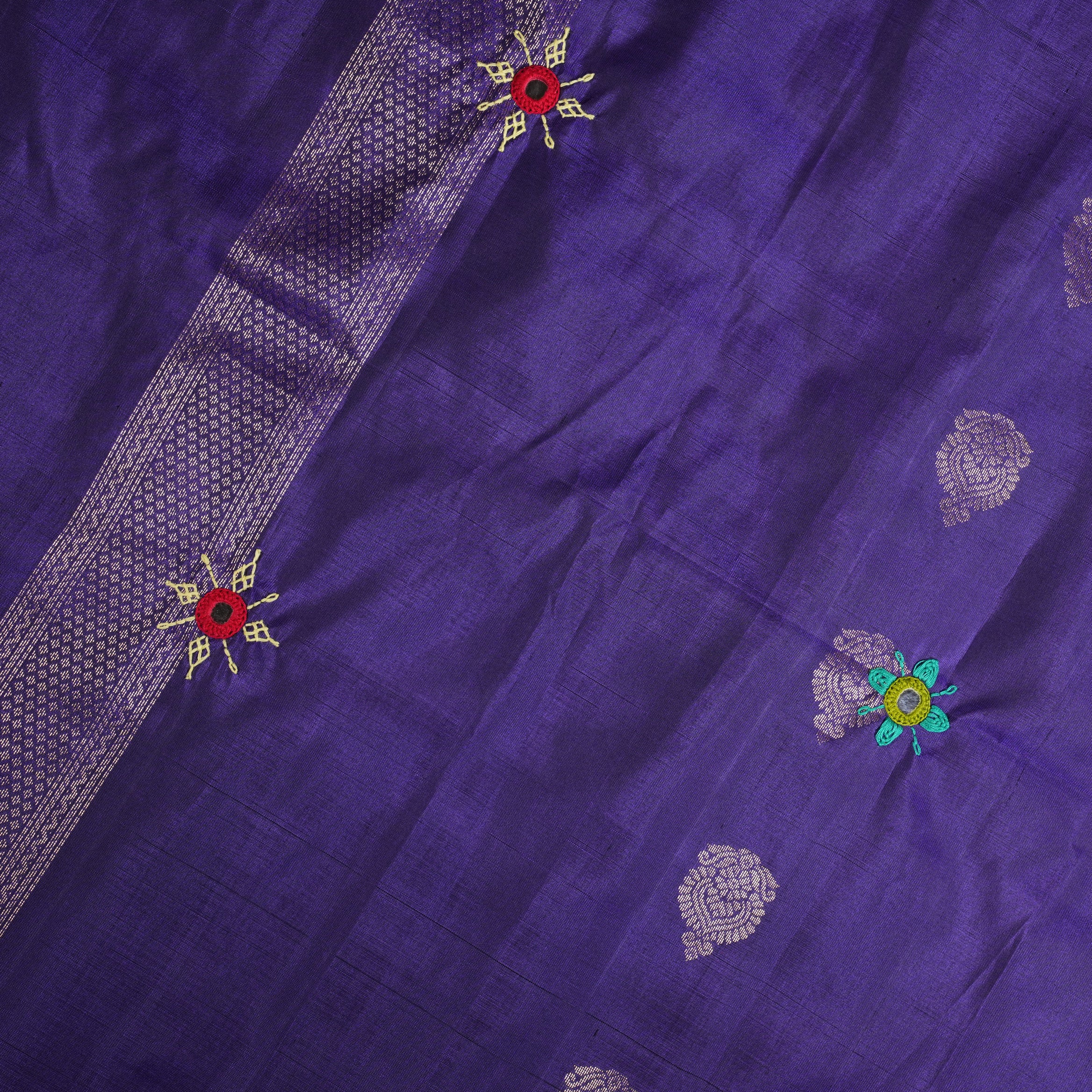 Molkalmuru Lambani Silk Saree | Red & Purple Hand Embroidered Mirror Work Saree
