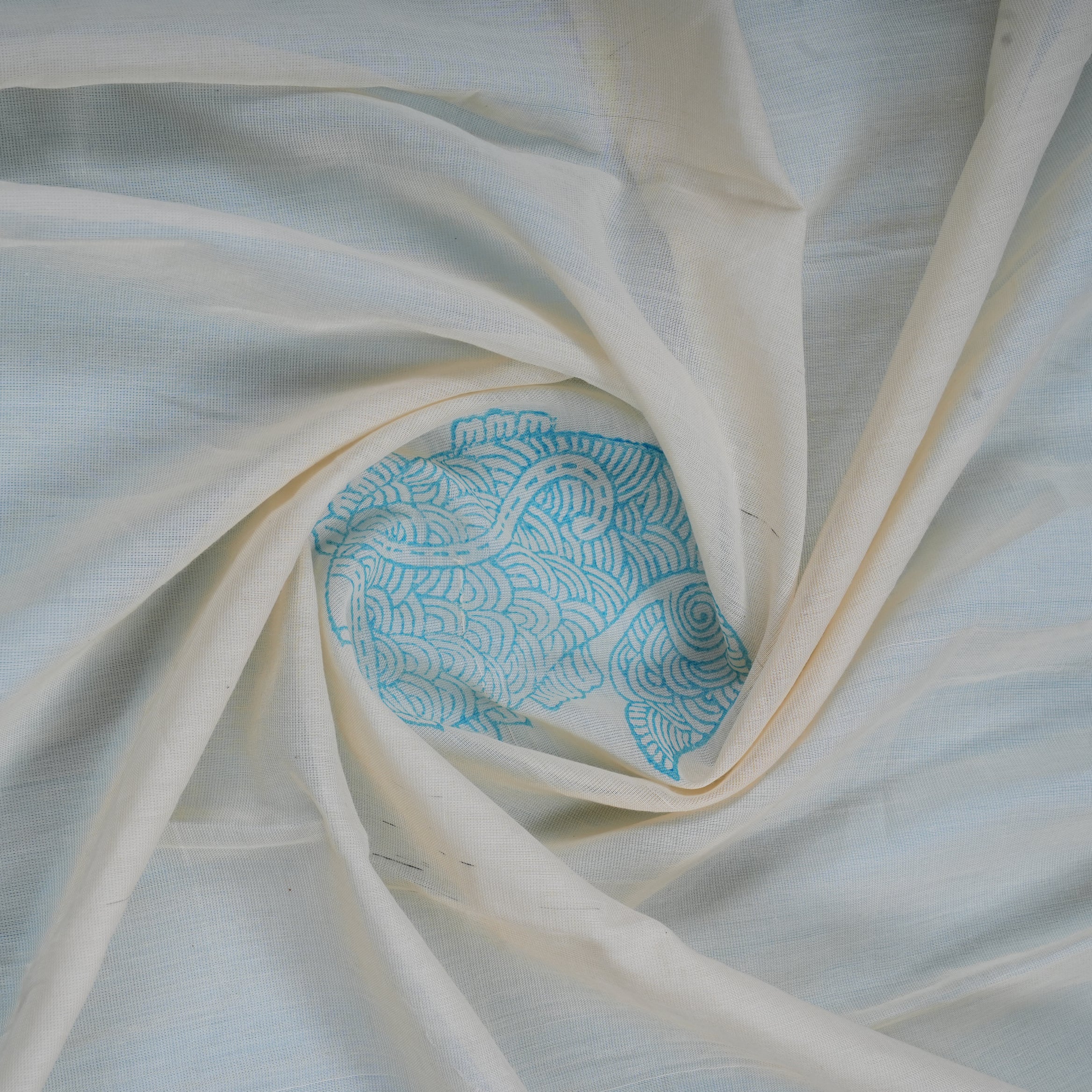 Off White & Blue Traditional Border Cotton Saree