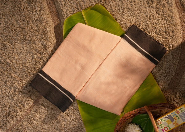 Patteda Anchu Plain Cotton Beige Saree