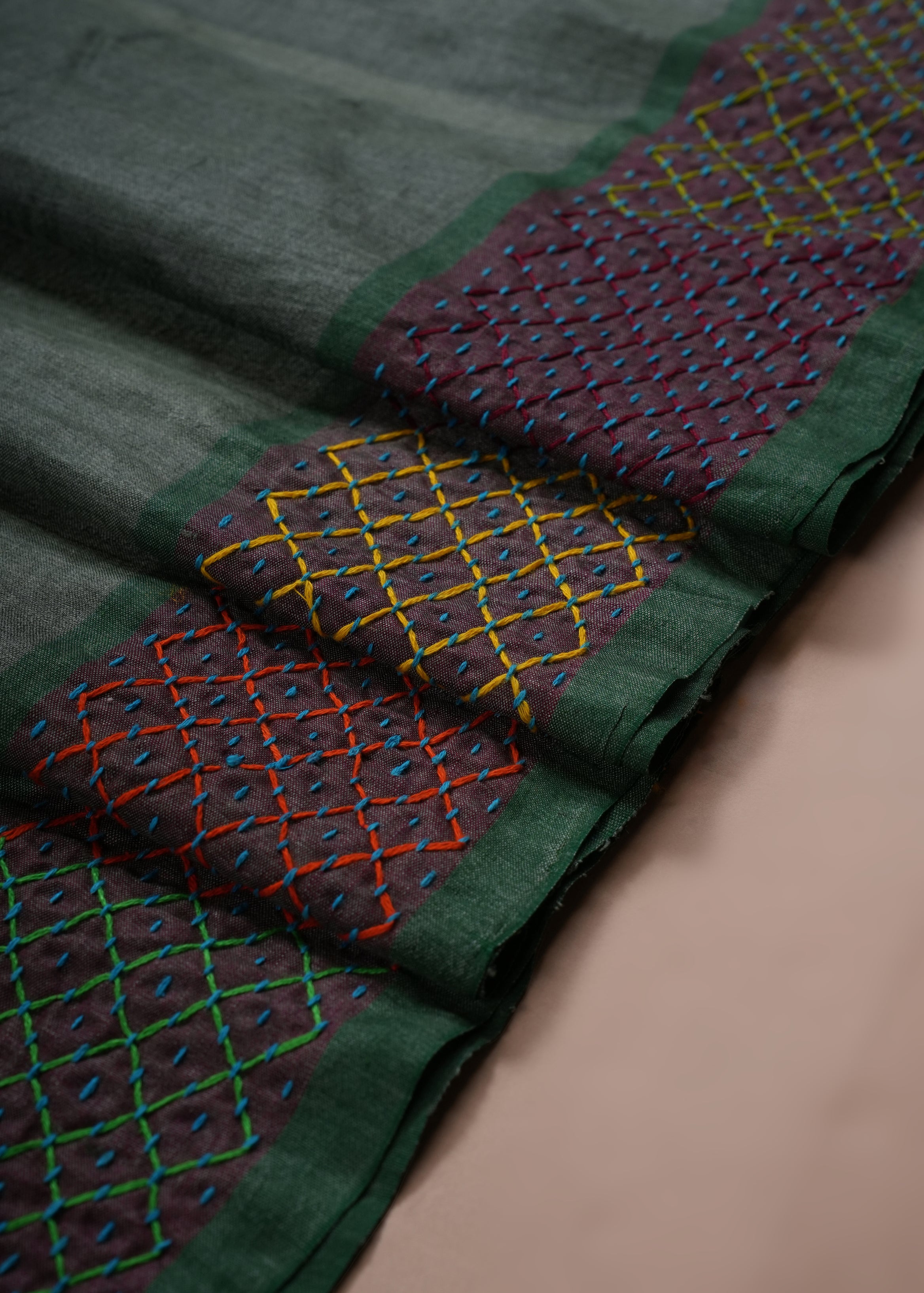Tusser Silk Lambani Saree | Charcoal Grey Handcrafted Embroidered Saree