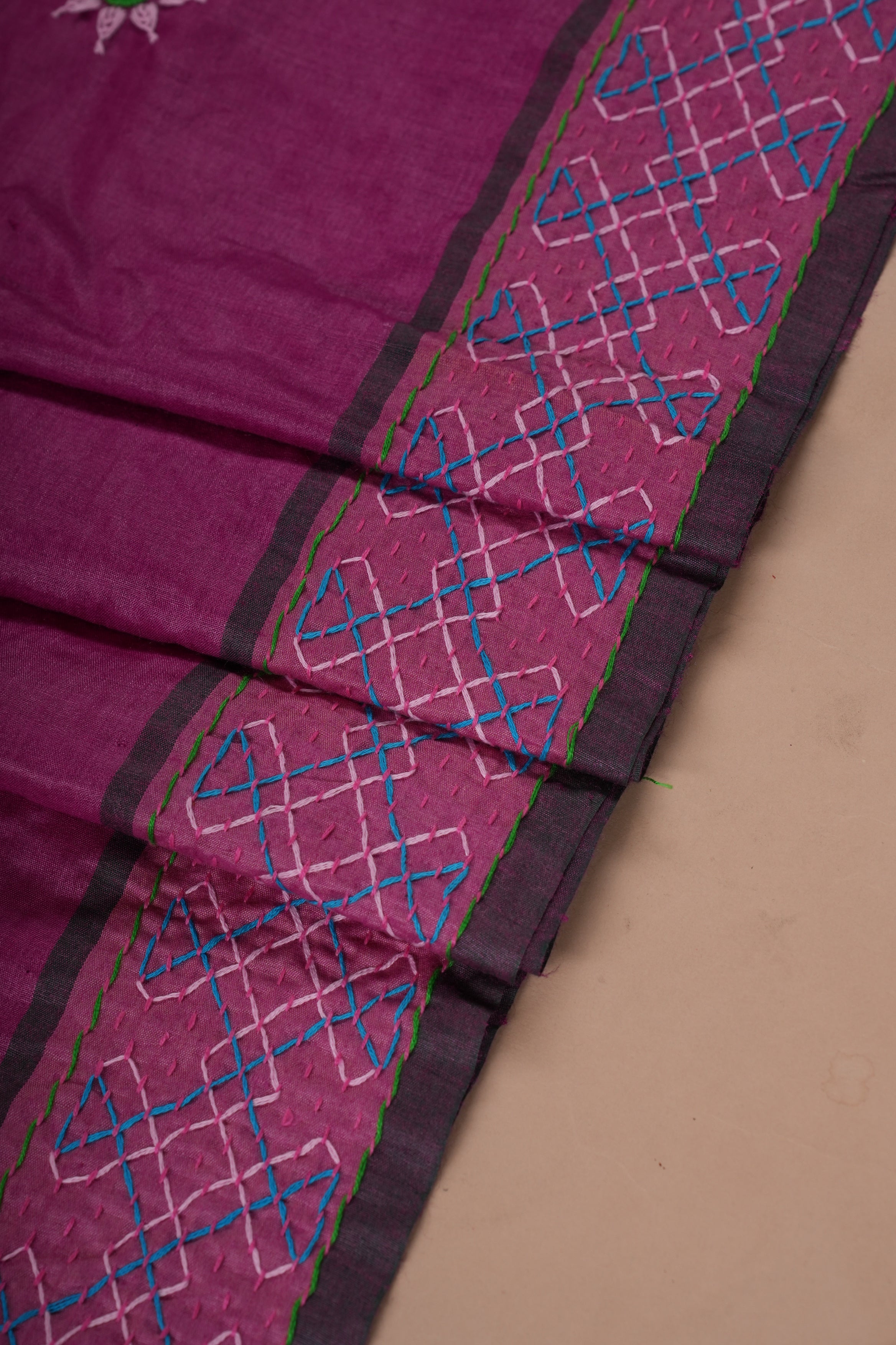 Tusser Silk Lambani Saree | Pink Handcrafted Heavy Embroidered Saree