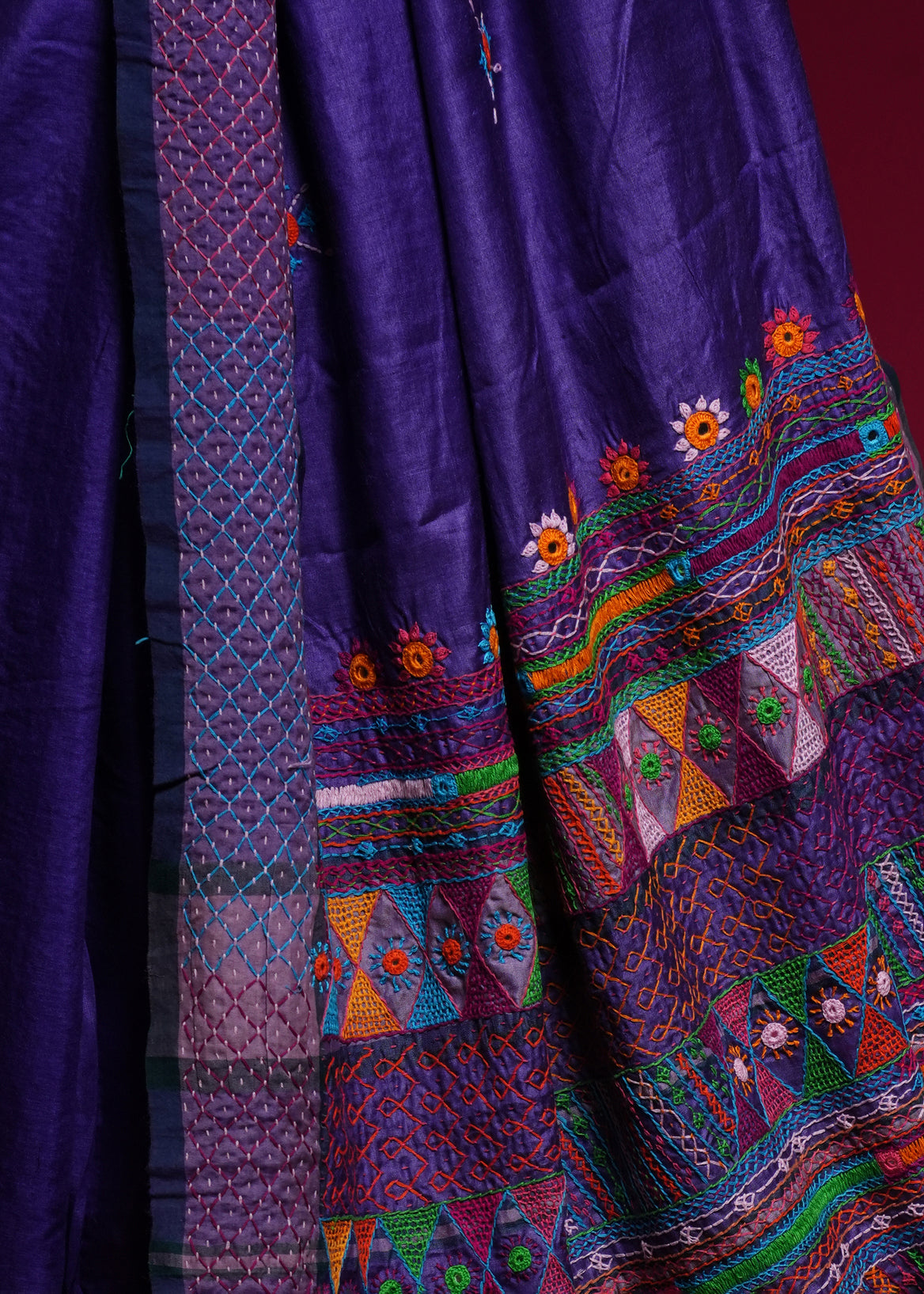 Tusser Silk Lambani Saree | Royal Purple Handcrafted Embroidered Saree