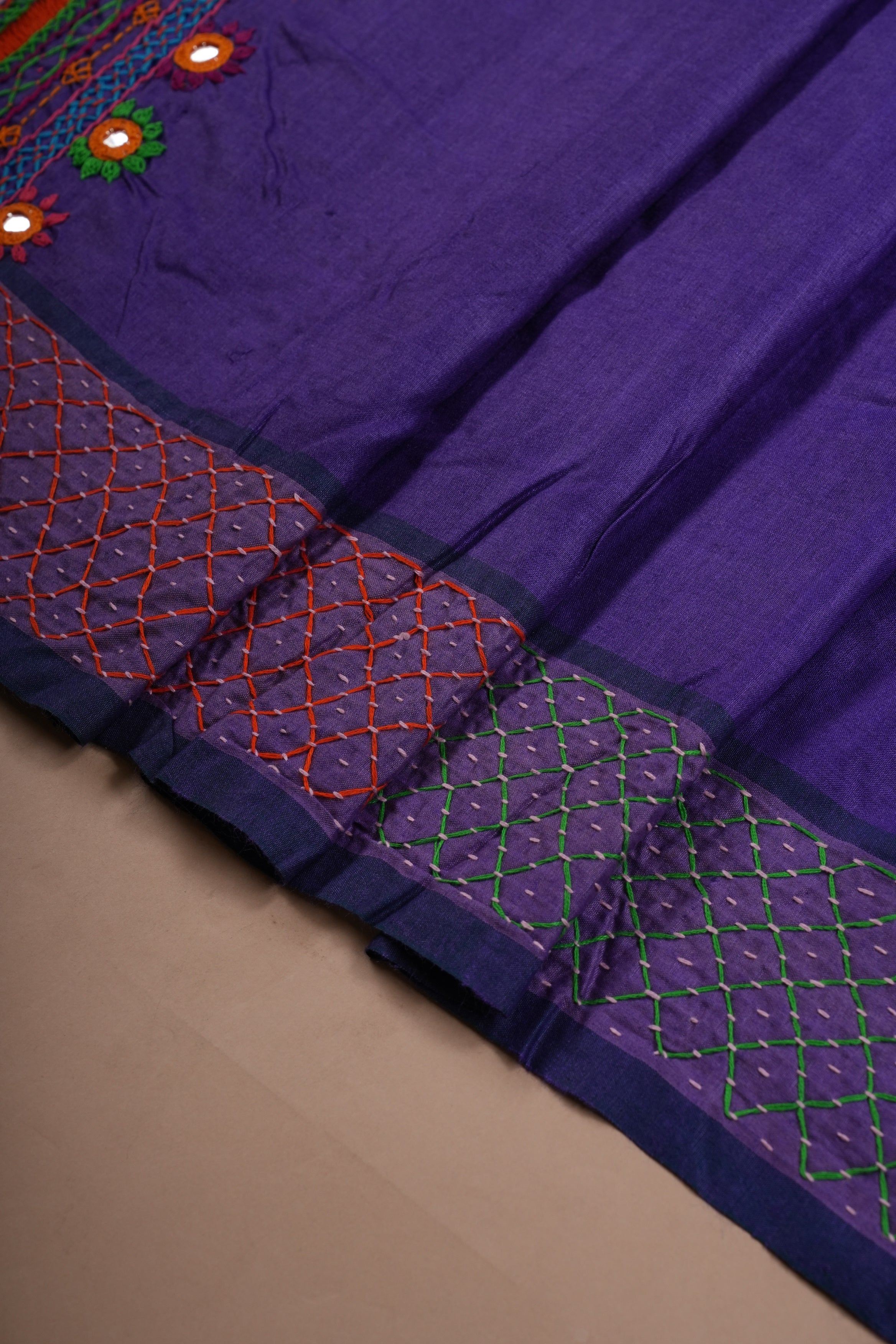 Tusser Silk Lambani Saree | Royal Purple Handcrafted Embroidered Saree