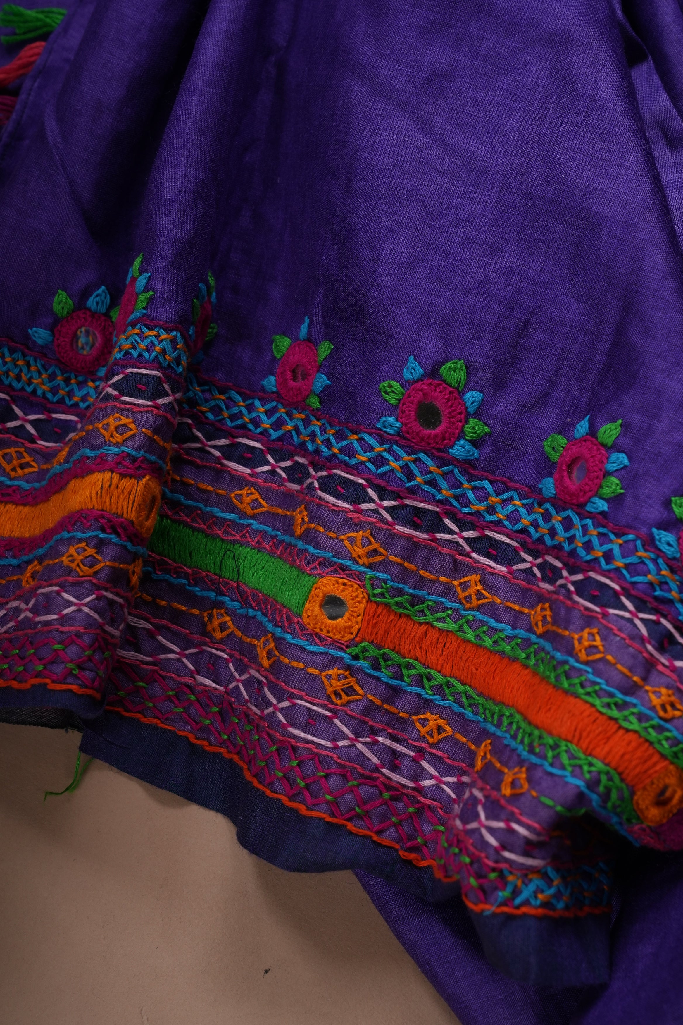 Tusser Silk Lambani Saree | Royal Purple Handcrafted Embroidered Saree