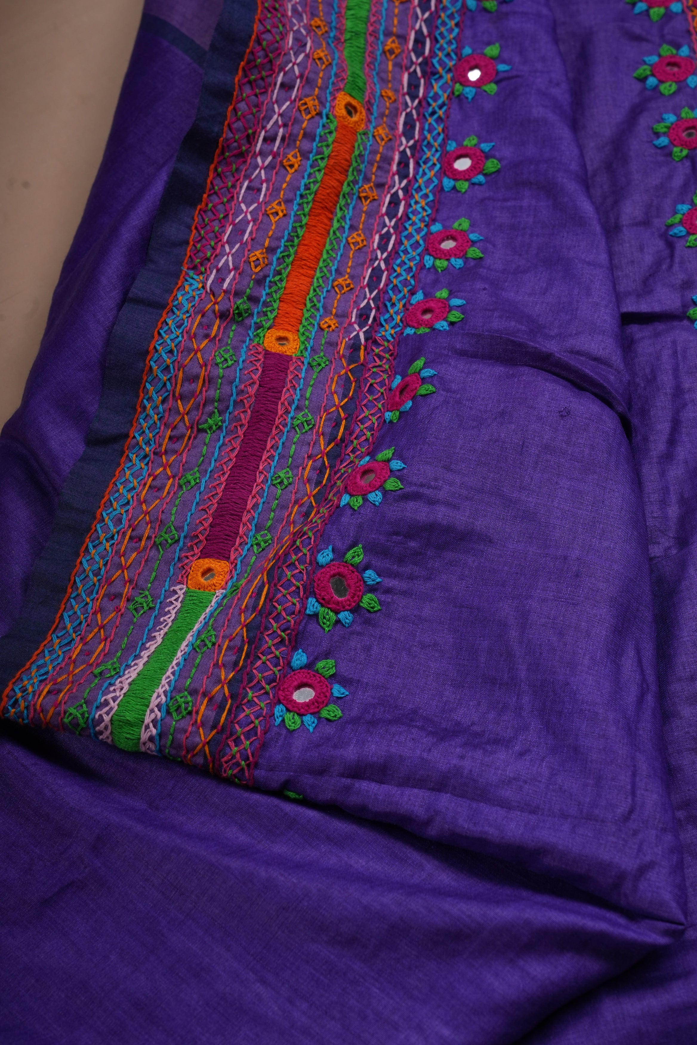 Tusser Silk Lambani Saree | Royal Purple Handcrafted Embroidered Saree