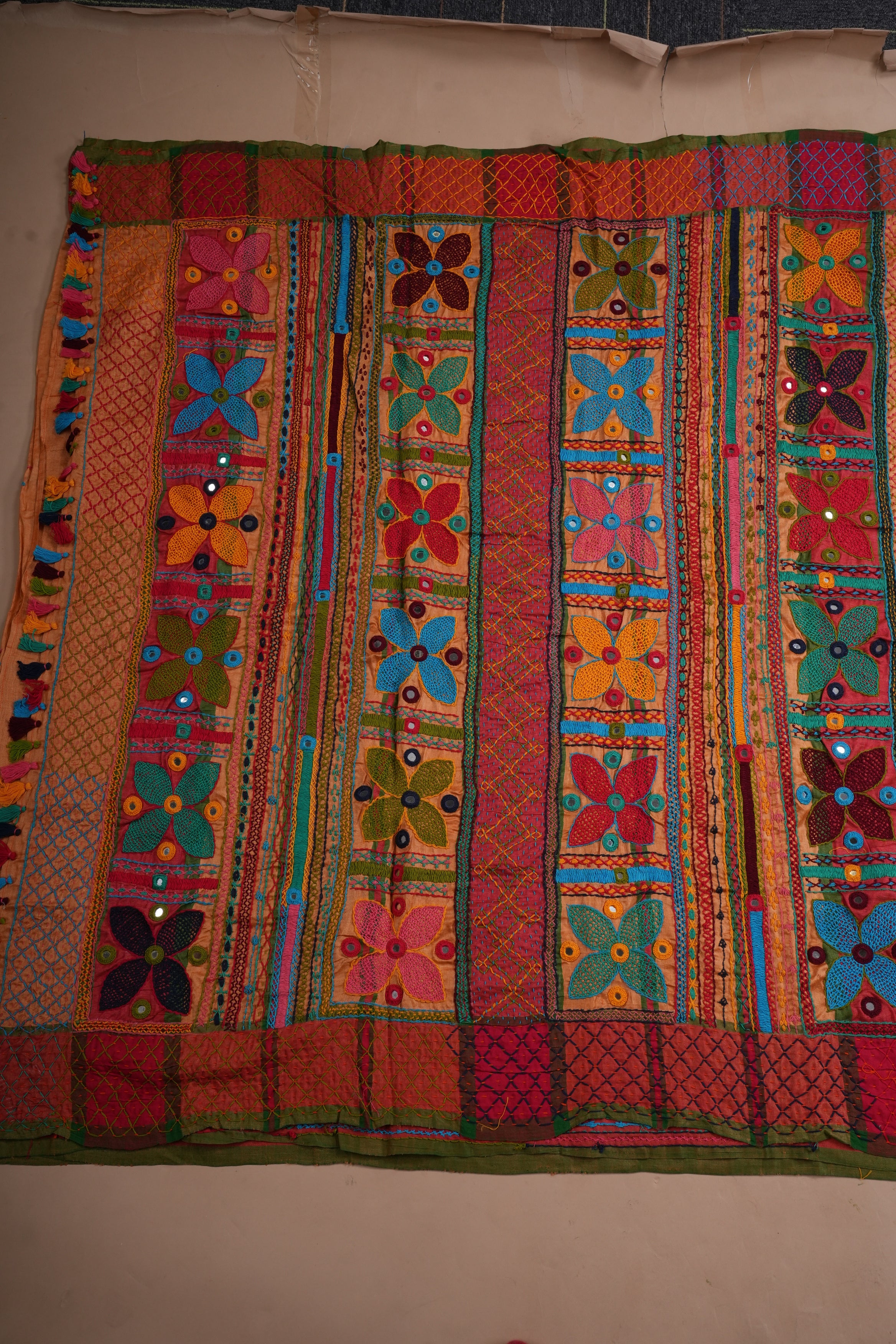 Tusser Silk Lambani Saree | Rust Orange Handcrafted Embroidered Saree