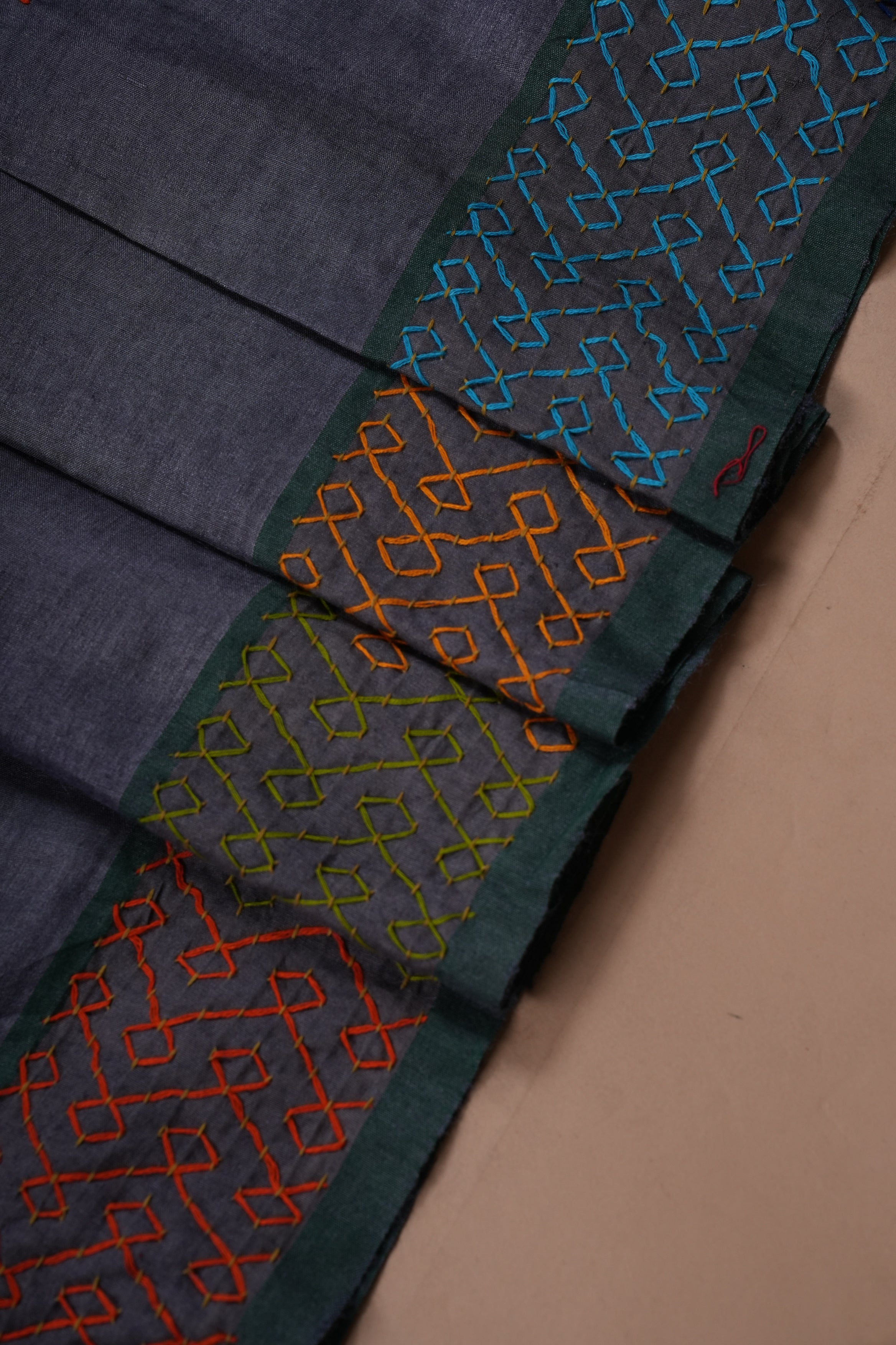 Tusser Silk Lambani Saree  Teal Blue Handcrafted Embroidered Saree
